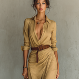 Matilda – Vestido Longo Maxi com Colarinho e Cinto