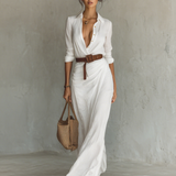 Matilda – Vestido Longo Maxi com Colarinho e Cinto