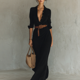 Matilda – Vestido Longo Maxi com Colarinho e Cinto