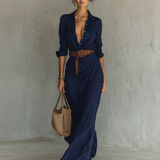 Matilda – Vestido Longo Maxi com Colarinho e Cinto