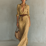 Matilda – Vestido Longo Maxi com Colarinho e Cinto
